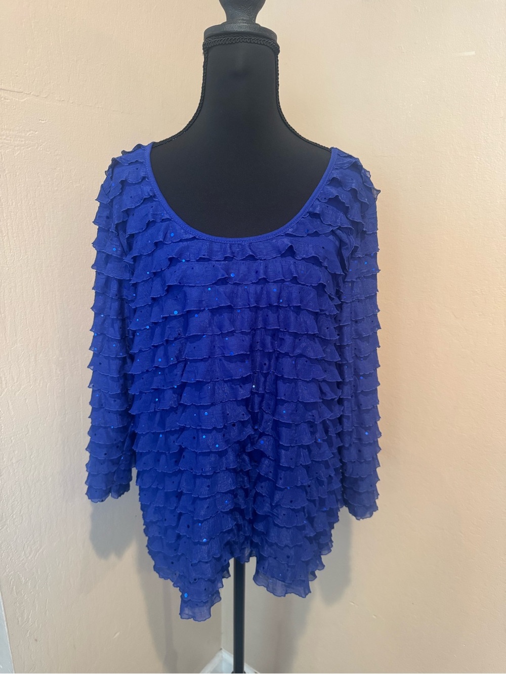 Elementz Royal Blue Ruffle Layered Scoop Neck Sparkly Tunic